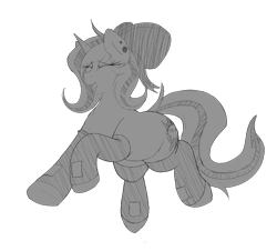 Size: 3000x2714 | Tagged: safe, artist:codras, oc, oc only, oc:lilith, pony, unicorn, bow, clothes, ear piercing, earring, female, gloves, hair bow, jewelry, latex gloves, mare, monochrome, open mouth, piercing, smiling, solo