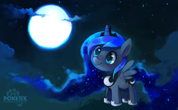 Size: 1280x794 | Tagged: safe, artist:jellytix, princess luna, alicorn, pony, filly, moon, night, solo