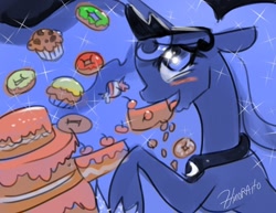 Size: 792x612 | Tagged: safe, artist:hinoraito, princess luna, alicorn, pony, cake, food, solo