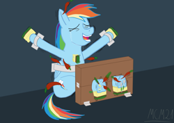 Size: 4092x2893 | Tagged: safe, artist:mcm21, rainbow dash, pegasus, pony, bondage, bondage furniture, feather, fetish, front hoof tickling, hoof fetish, hoof tickling, hooves, solo, stocks, tickle torture, tickling