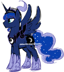 Size: 907x1023 | Tagged: safe, artist:wicklesmack, prince artemis, princess luna, alicorn, pony, rule 63, simple background, solo, watermark