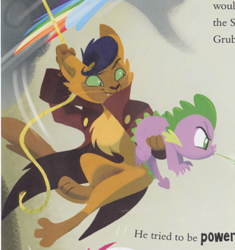 Size: 455x485 | Tagged: safe, derpibooru import, capper dapperpaws, spike, abyssinian, anthro, dragon, my little pony: the movie, cropped, determined, holding, male, rope, swinging, the great princess caper