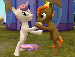 Size: 640x480 | Tagged: safe, button mash, sweetie belle, 3d, female, gmod, hoof fetish, hoof in mouth, hoof licking, hoof sucking, male, shipping, straight, sweetiemash