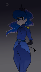 Size: 365x629 | Tagged: safe, artist:bikkisu, princess luna, clothes, humanized, riding crop, solo, uniform