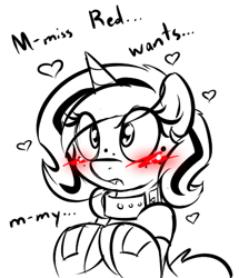 Size: 382x444 | Tagged: safe, artist:zajice, oc, oc:lilith, pony, arm warmers, ask, blushing, collar, heart, implied futa, open mouth, solo, tumblr