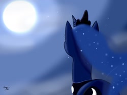 Size: 1600x1200 | Tagged: safe, artist:elenminah, princess luna, alicorn, pony, crying, moon, solo