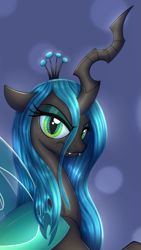 Size: 655x1159 | Tagged: safe, artist:badgerben, artist:evan555alpha, derpibooru exclusive, queen chrysalis, changeling, changeling queen, angry, colored, cropped, female, looking at you, scowl, simple background