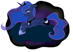 Size: 1590x1140 | Tagged: safe, artist:lelittleluna, princess luna, alicorn, pony, cloud, eyes closed, night, prone, sad, solo