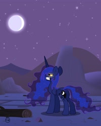 Size: 3200x4000 | Tagged: safe, artist:toxic-mario, princess luna, alicorn, hengstwolf, pony, werewolf, fangs, glowing eyes, moon, night, plot, solo, wereluna