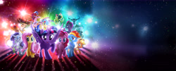 Size: 13277x5383 | Tagged: safe, derpibooru import, applejack, capper dapperpaws, captain celaeno, fluttershy, grubber, pinkie pie, princess skystar, queen novo, rainbow dash, rarity, songbird serenade, spike, storm king, tempest shadow, twilight sparkle, twilight sparkle (alicorn), abyssinian, alicorn, anthro, dragon, pony, seapony (g4), my little pony: the movie, absurd file size, absurd resolution, advertisement, anthro with ponies, headworn microphone, mane seven, mane six