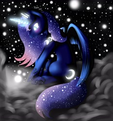 Size: 4320x4644 | Tagged: safe, artist:vardastouch, princess luna, alicorn, pony, absurd resolution, glow, glowing horn, solo