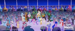 Size: 1200x503 | Tagged: safe, derpibooru import, screencap, applejack, boyle, capper dapperpaws, captain celaeno, dawn sunrays, derpy hooves, fluttershy, linky, lix spittle, mullet (character), murdock, pinkie pie, princess skystar, rainbow dash, rarity, shoeshine, twilight sparkle, twilight sparkle (alicorn), alicorn, anthro, classical hippogriff, earth pony, hippogriff, pegasus, pony, unicorn, my little pony: the movie, anthro with ponies, background pony, background pony audience, canterlot, clones, cowboy hat, female, hat, male, mane six, mare, my little pony logo, parrot pirates, pirate, stallion, unnamed pony