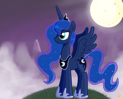 Size: 1280x1024 | Tagged: safe, artist:xnexvenue03, princess luna, alicorn, pony, moon, mountain, solo