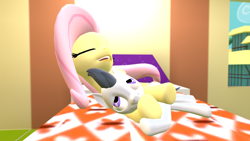 Size: 1920x1080 | Tagged: safe, fluttershy, rumble, pegasus, pony, 3d, cute, female, flutterrumble, gmod, holding hooves, hoof fetish, hoof in mouth, hoof sucking, male, shipping, sleeping, straight