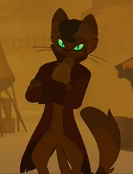 Size: 515x675 | Tagged: safe, derpibooru import, screencap, capper dapperpaws, abyssinian, anthro, digitigrade anthro, my little pony: the movie, clothes, coat, cropped, male, shadow, solo