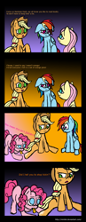 Size: 700x1806 | Tagged: dead source, safe, artist:mimtii, applejack, fluttershy, pinkie pie, rainbow dash, earth pony, pegasus, pony, blushing, comic, dialogue, drawn together, drool, drool string, fetish, hoof fetish, hoof licking, licking