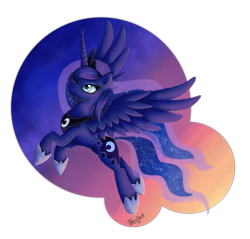 Size: 1559x1488 | Tagged: safe, artist:pony-spiz, princess luna, alicorn, pony, female, flying, horn, mare, solo
