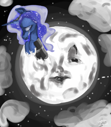 Size: 700x800 | Tagged: safe, artist:keentao, princess luna, alicorn, pony, a trip to the moon, moon, silent film