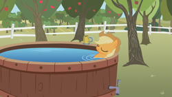 Size: 7111x4000 | Tagged: safe, artist:boneswolbach, applejack, earth pony, pony, absurd resolution, bath, eyes closed, solo, tree, vector