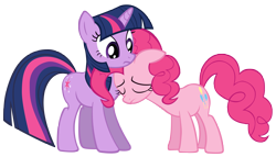 Size: 5399x3098 | Tagged: safe, artist:boneswolbach, pinkie pie, twilight sparkle, earth pony, pony, unicorn, duo, duo female, female, horn, mare, multicolored mane, pink coat, pink mane, purple coat