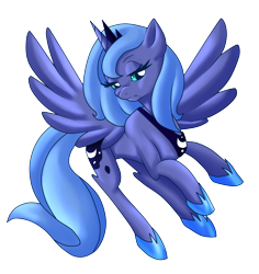 Size: 2530x2683 | Tagged: safe, artist:soulsparkpony, princess luna, alicorn, pony, flying, high res, s1 luna, simple background, solo