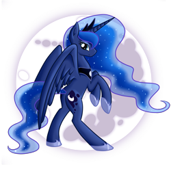 Size: 3200x3200 | Tagged: safe, artist:staticwave12, princess luna, alicorn, pony, high res, moon, rearing, solo