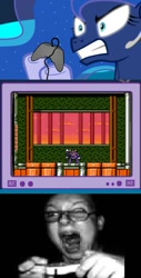 Size: 436x861 | Tagged: safe, princess luna, alicorn, pony, controller, exploitable meme, gamer luna, gamer meme, megaman, meme, obligatory pony, television, tv meme, video game