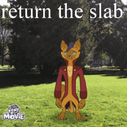 Size: 300x300 | Tagged: safe, derpibooru import, edit, capper dapperpaws, abyssinian, anthro, cat, digitigrade anthro, my little pony: the movie, animated, augmented reality, clothes, coat, courage the cowardly dog, gameloft, gif, image macro, irl, king ramses, meme, my little pony logo, photo, return the slab, solo, waving