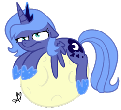 Size: 411x374 | Tagged: safe, artist:universal-tiger, princess luna, alicorn, pony, filly, moon, simple background, solo, tangible heavenly object, unamused, woona