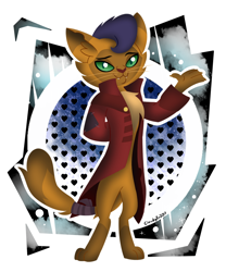 Size: 1000x1200 | Tagged: safe, artist:cloudyzu, derpibooru import, capper dapperpaws, abyssinian, anthro, cat, digitigrade anthro, my little pony: the movie, abstract background, clothes, coat, male, solo