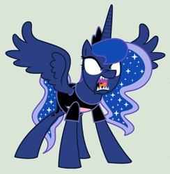 Size: 1600x1640 | Tagged: safe, artist:evilfrenzy, princess luna, alicorn, pony, clothes, sharp teeth, shirt, simple background, solo, vector