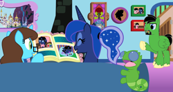 Size: 1600x857 | Tagged: safe, artist:evilfrenzy, princess luna, oc, alicorn, pegasus, pony, duo, female, male, mare, stallion