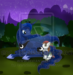 Size: 400x410 | Tagged: safe, artist:kiraradaisuki, pipsqueak, princess luna, alicorn, pony, female, horn, mare, watermark