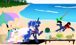 Size: 1600x953 | Tagged: safe, artist:evilfrenzy, princess celestia, princess luna, oc, alicorn, pony, crown, female, horn, jewelry, mare, regalia, siblings, sisters