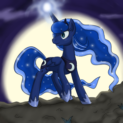 Size: 800x800 | Tagged: safe, artist:himanuts, princess luna, alicorn, pony, glowing horn, magic, moon, solo