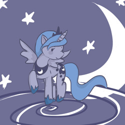 Size: 900x900 | Tagged: safe, artist:purpletanookisuit, princess luna, alicorn, pony, crescent moon, raised hoof, solo