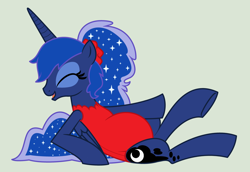 Size: 1600x1102 | Tagged: safe, artist:evilfrenzy, princess luna, alicorn, pony, alternate hairstyle, clothes, eyes closed, one-piece swimsuit, pregnant, red swimsuit, simple background, solo, swimsuit, vector