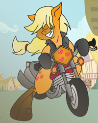 Size: 2000x2500 | Tagged: safe, artist:boneswolbach, artist:chrisdb0, artist:pananovich, applejack, earth pony, pony, badass, missing accessory, motorcycle, solo