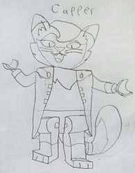 Size: 771x989 | Tagged: safe, artist:creepa-bot inc., derpibooru import, capper dapperpaws, anthro, cat, my little pony: the movie, cat ears, cat tail, lego, lego dimensions, looking at you, sketch, traditional art