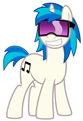 Size: 1600x2325 | Tagged: safe, artist:evilfrenzy, dj pon-3, record scrape, vinyl scratch, pony, unicorn, dj col-7, rule 63, solo, sunglasses, vector, visor sunglasses