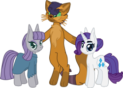 Size: 2126x1525 | Tagged: safe, artist:casanova-mew, derpibooru import, capper dapperpaws, maud pie, rarity, abyssinian, anthro, cat, digitigrade anthro, pony, semi-anthro, my little pony: the movie, anthro with ponies, capperimaud, female, mare, missing accessory, polyamory, simple background, transparent background, trio