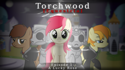 Size: 1600x900 | Tagged: safe, artist:boneswolbach, artist:darksoma, artist:trotsworth, artist:zacatron94, edit, roseluck, oc, oc:crossfire, oc:liam king, pony, canterlot, crossfire, cyberman, doctor who, liam, ponified, torchwood, torchwood: equestria, wallpaper, wallpaper edit