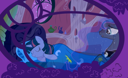 Size: 900x550 | Tagged: safe, artist:boneswolbach, artist:dlazerous, artist:mumepr, edit, princess luna, twilight sparkle, alicorn, pony, bed, female, golden oaks library, lesbian, night, shipping, sleeping, twiluna, vector, vector edit