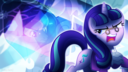 Size: 2560x1440 | Tagged: safe, artist:boneswolbach, artist:bubbly-storm, artist:dashiesparkle, artist:osipush, edit, snowfall frost, starlight glimmer, pony, unicorn, glasses, solo, solo focus, vector, wallpaper, wallpaper edit