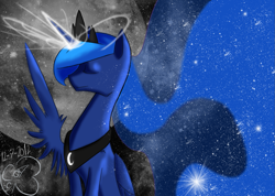 Size: 1303x927 | Tagged: safe, artist:theaceofclubs, princess luna, alicorn, pony, eyes closed, solo, stars