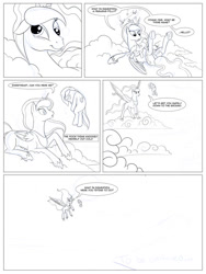 Size: 900x1200 | Tagged: safe, artist:joshcraven, princess luna, scootaloo, alicorn, pony, cloud, cloudy, comic, monochrome