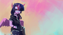 Size: 1920x1080 | Tagged: safe, artist:hierozaki, twilight sparkle, twilight sparkle (alicorn), alicorn, semi-anthro, clothes, female, mare, solo