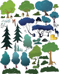 Size: 5520x6944 | Tagged: safe, artist:boneswolbach, .ai available, .svg available, absurd resolution, background tree, bird house, bush, flower, hay bale, no pony, pine tree, plant, resource, simple background, transparent background, tree, vector