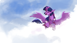 Size: 1920x1080 | Tagged: safe, artist:hierozaki, twilight sparkle, twilight sparkle (alicorn), alicorn, pony, clothes, cloud, one eye closed, scarf, solo, wink