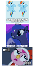 Size: 1028x1928 | Tagged: safe, pinkie pie, princess luna, rainbow dash, alicorn, earth pony, pegasus, pony, female, horn, mare, text